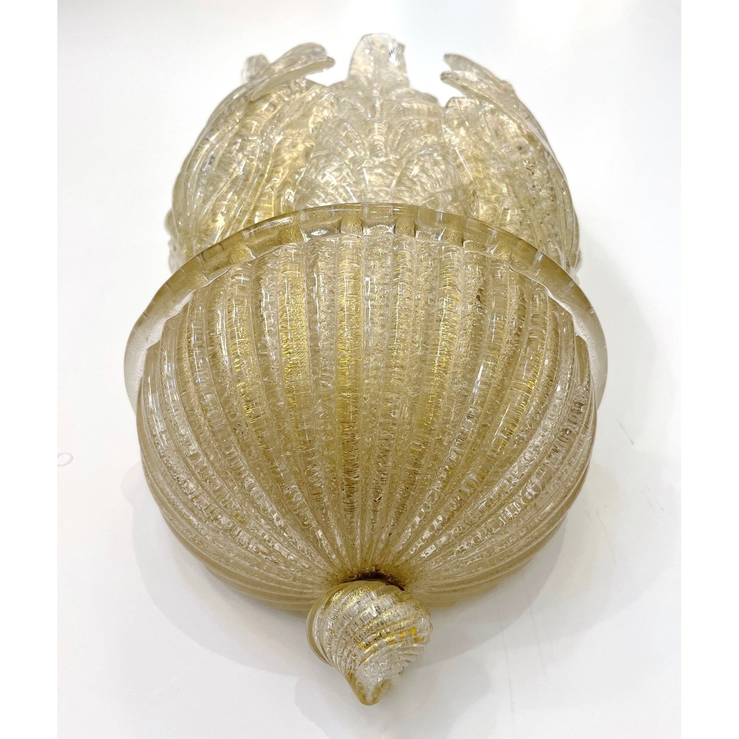 Vintage Italian Pair Signed Barovier-Toso Amber Crystal Murano Glass Wall Lights