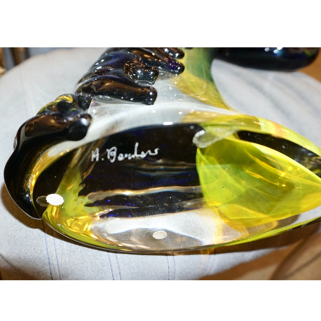 2018 Italian Picasso Style Yellow Blue Crystal Murano Glass Modernist Sculpture