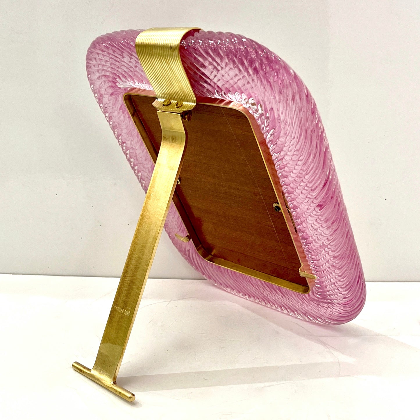 2000 Barovier Toso Italian Pink Crystal Twisted Murano Glass Brass Picture Frame