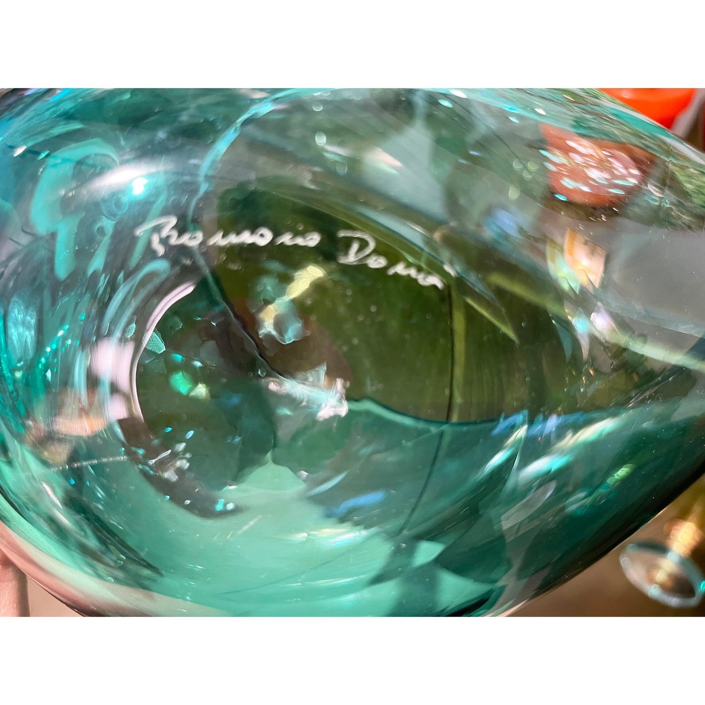 1980 Romano Donà Italian Modern Aqua Turquoise Murano Art Glass Spire Shell Bowl