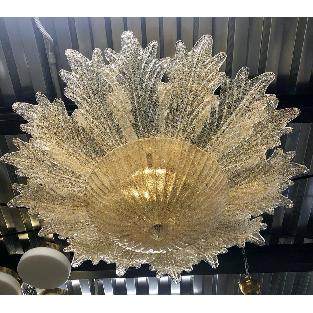 Contemporary Italian Custom Amber Textured Murano Glass Flower Flush Mount
