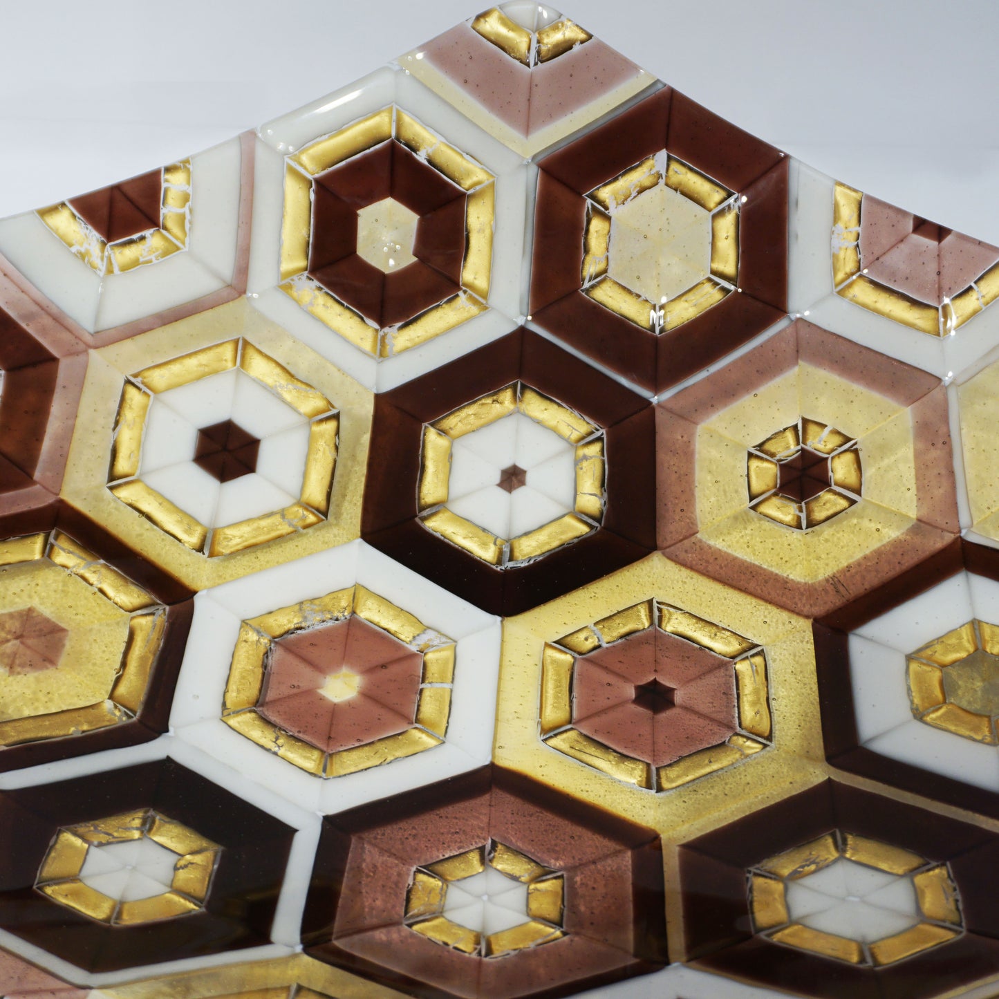 Modern Italian Art Deco Design Gold Amethyst Cream Murano Art Glass Mosaic Bowl