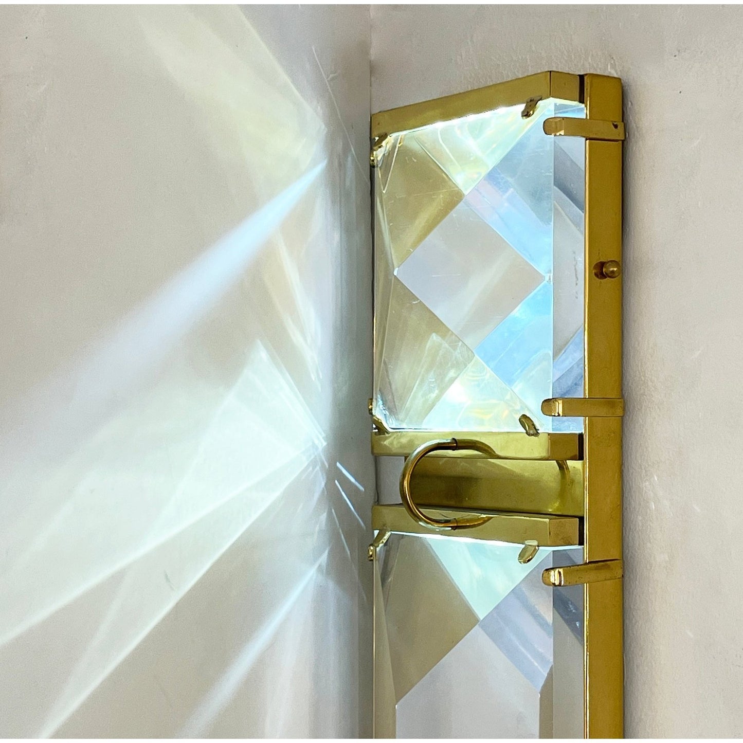 Italian Hollywood Regency Sculptural Crystal Lucite Decorative Tall Wall Lights