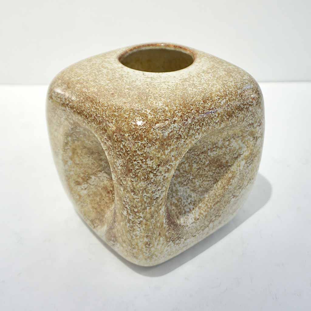 1960s Bertoncello Italian Vintage Ceramic Abstract Sculpture Beige Cubic Vase