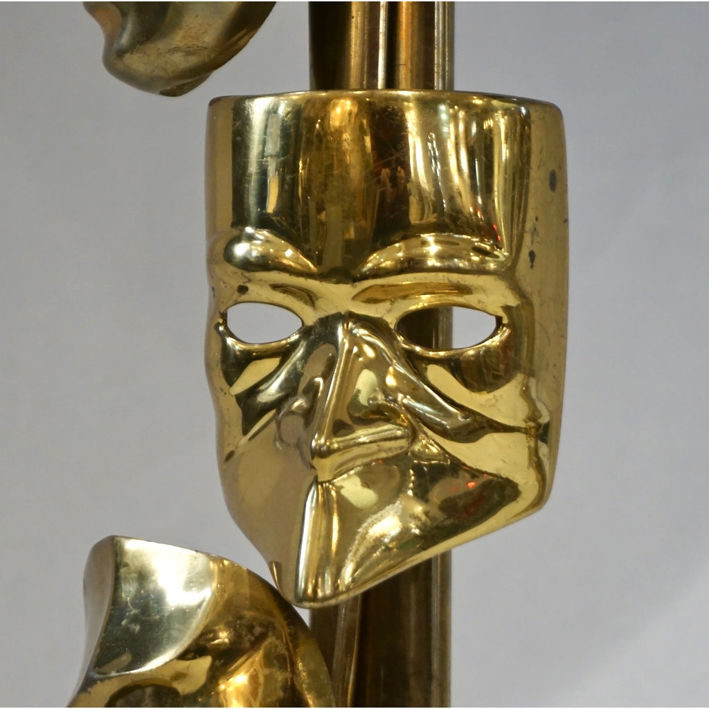 One of a Kind Italian Pair Deco Modern Art Lamps with Cast Brass Carnival Masks