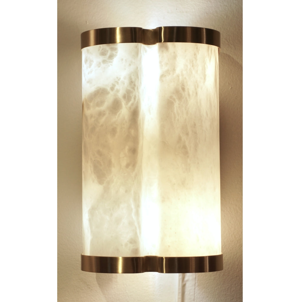 Bespoke Italian Art Deco Style Cream White Alabaster Pair of Brass Edged Sconces