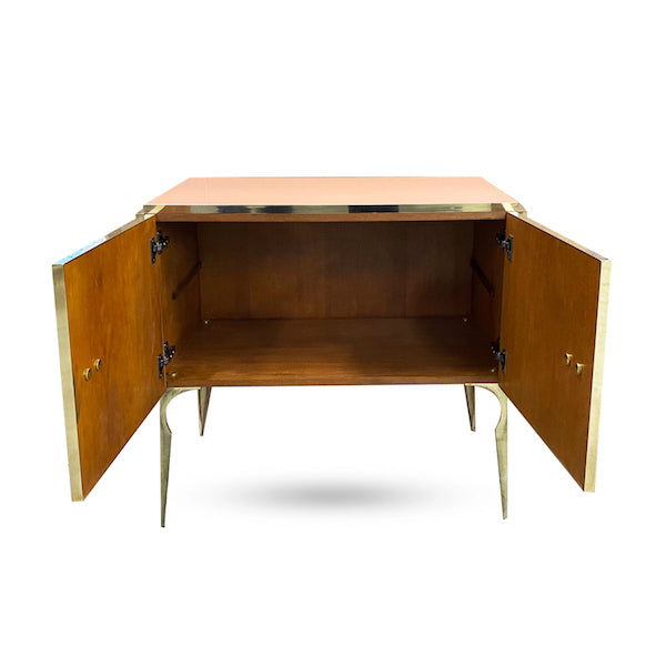 Modern Italian Custom Art Deco Style Royal Pink Glass Brass Edged Cabinet /Bar