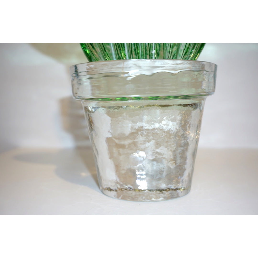 1990s Marta Marzotto Vintage Murano Glass Green Cactus Plant & Blue Coral Flower