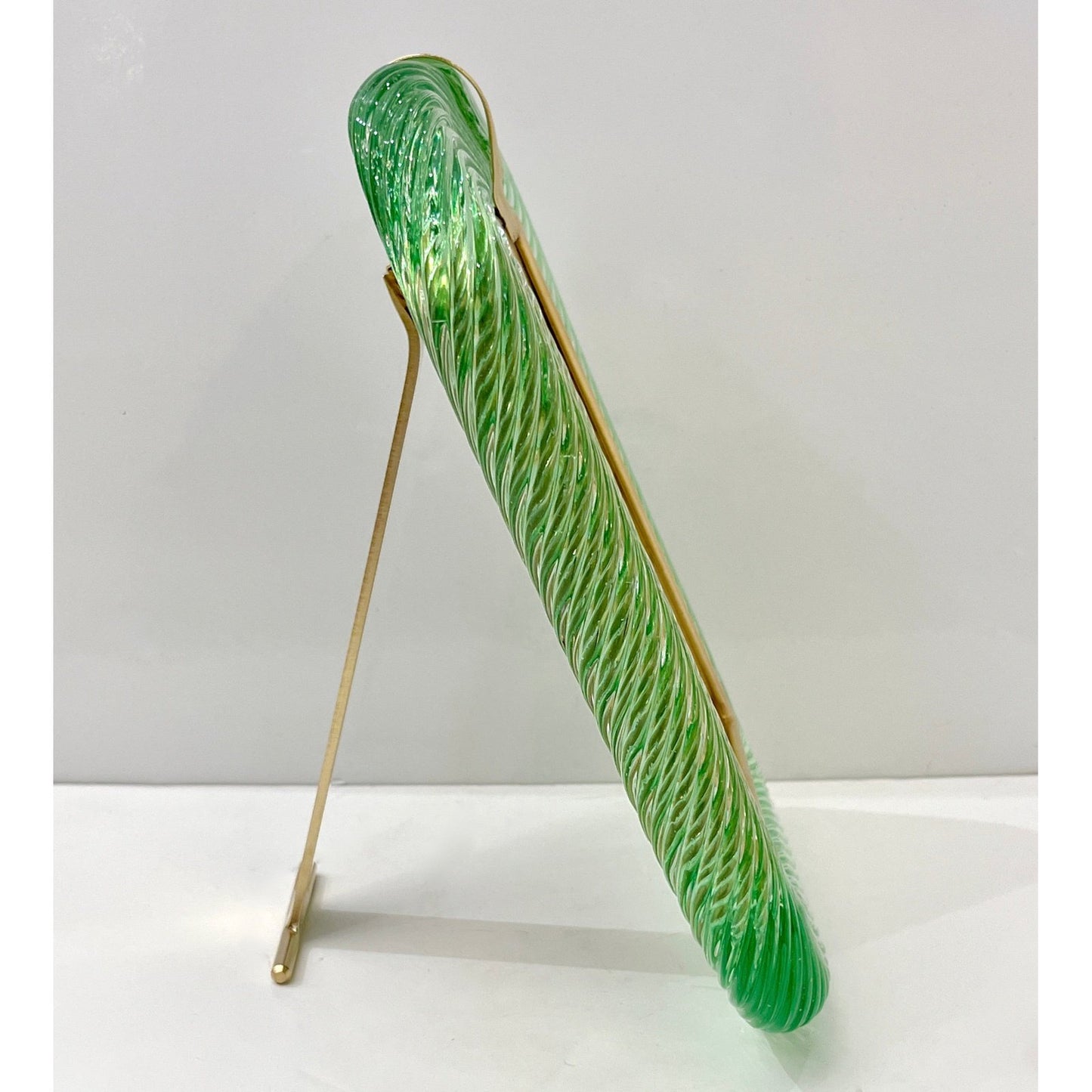 2000s Barovier Toso Italian Chartreuse Green Murano Glass Brass Picture Frame