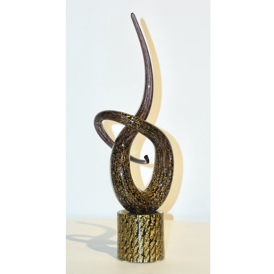 2018 Italian Organic Purple & Gold Murano Glass Abstract Twisted Curl Sculpture