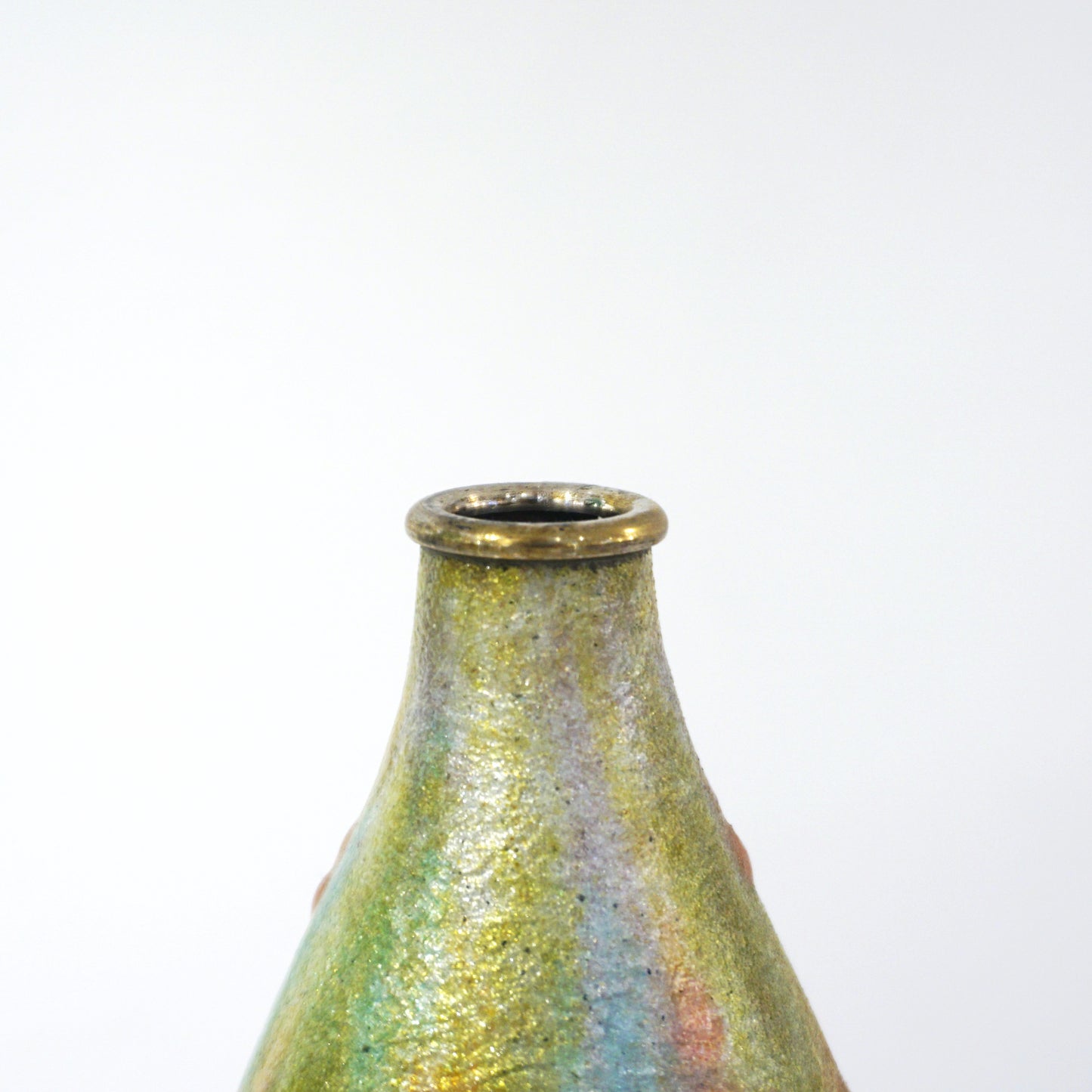 Camille Faure Art Nouveau French Limoges Yellow Green Red Enamels Copper Vase