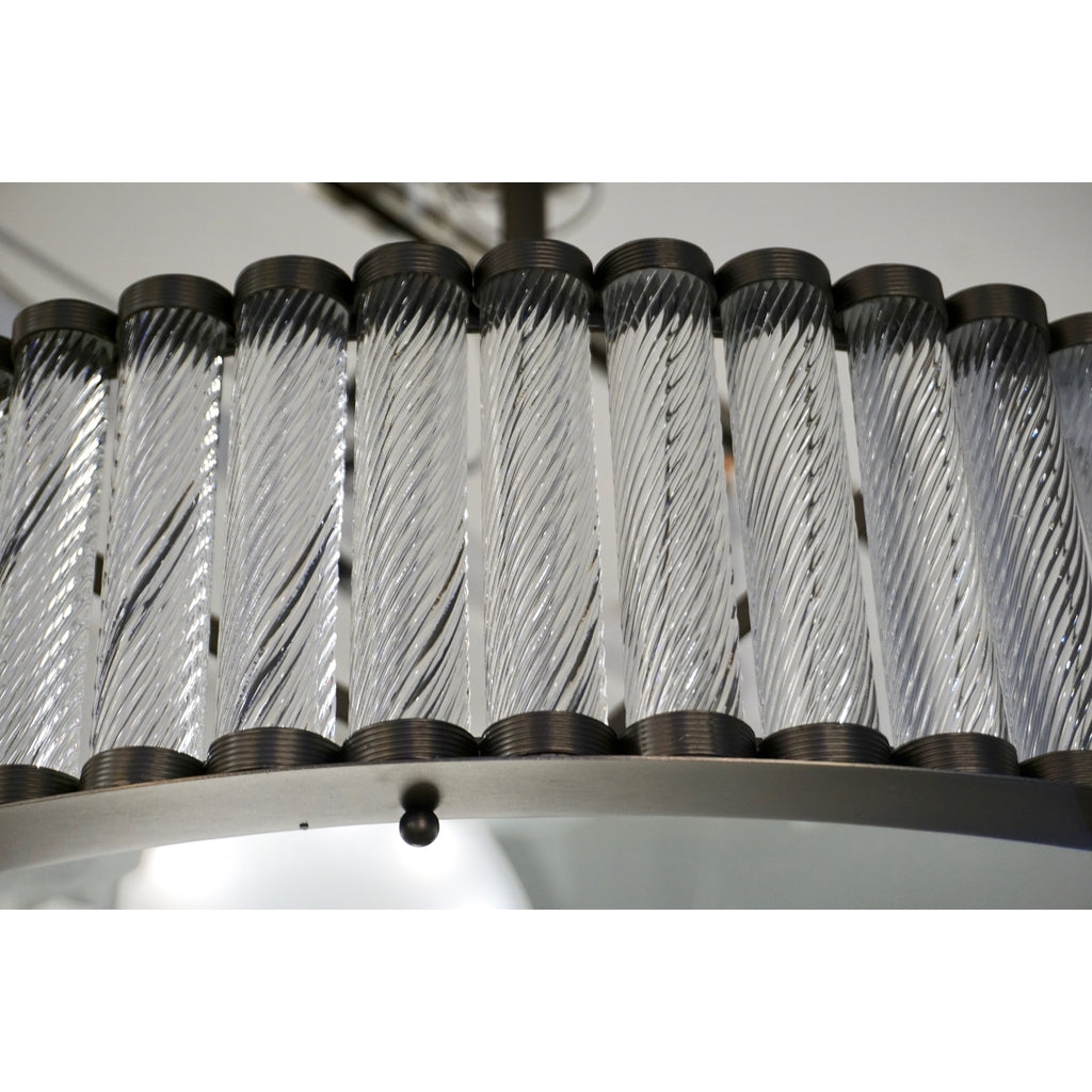 Bespoke Italian Pewter Finish Crystal Murano Glass Flush Mount / Drum Chandelier
