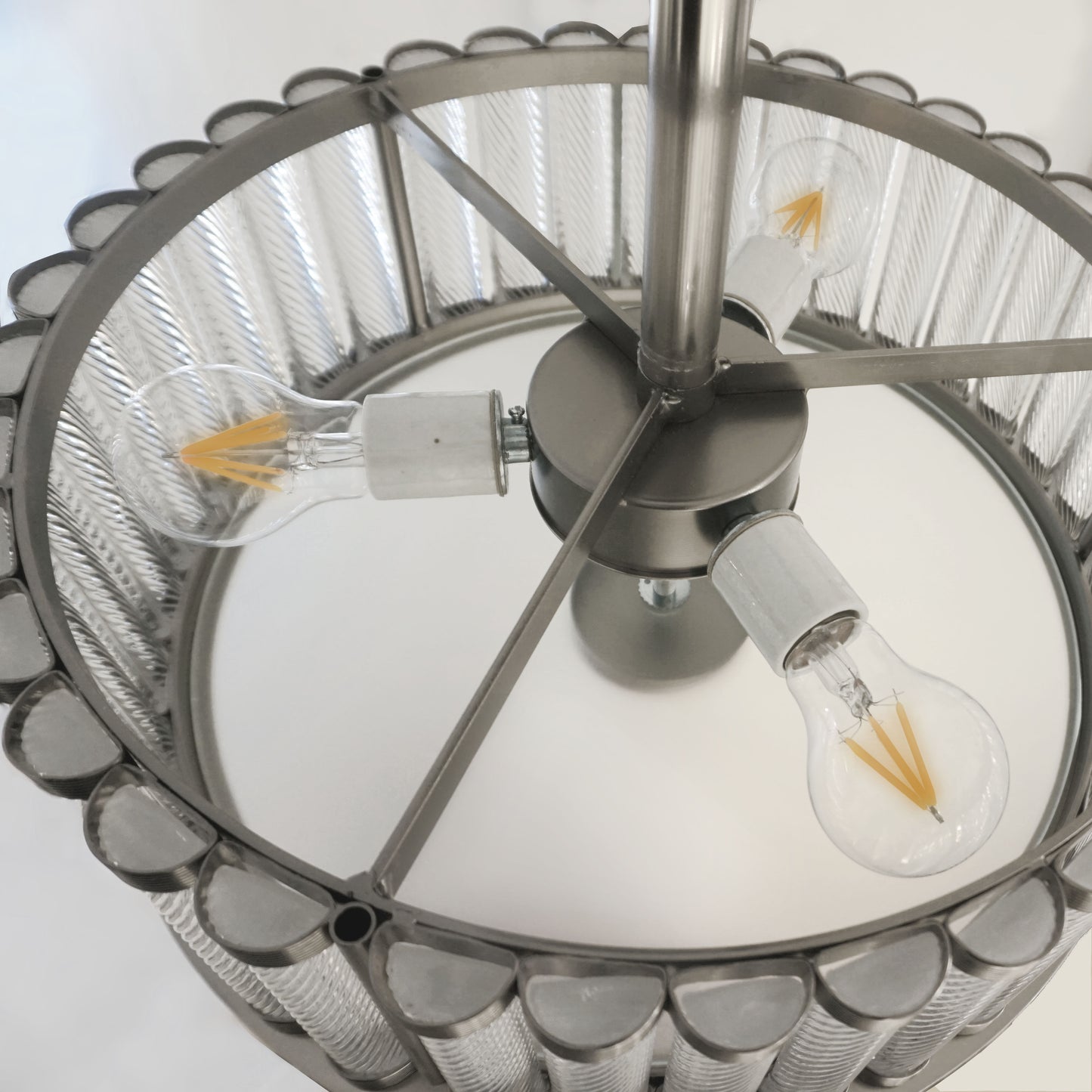 Bespoke Italian Gun Metal Crystal Murano Glass Flush Mount / Drum Chandelier