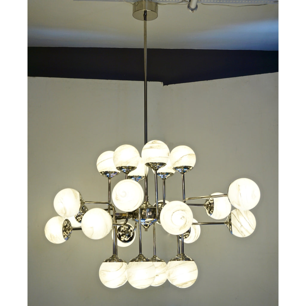 Bespoke Italian Modern 24-Light Alabaster Murano Glass Custom Nickel Chandelier
