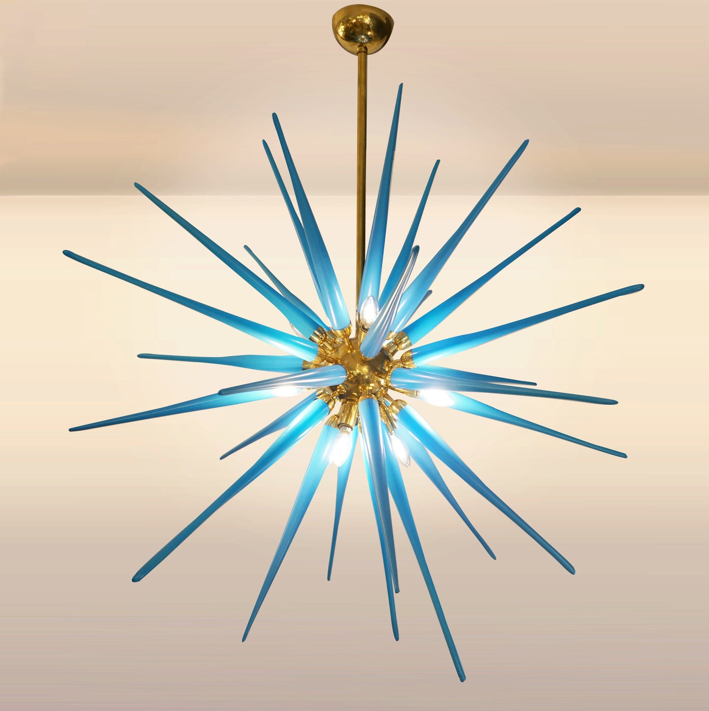 Contemporary Italian Aquamarine Blue Murano Glass Paste Modern Brass Sputnik