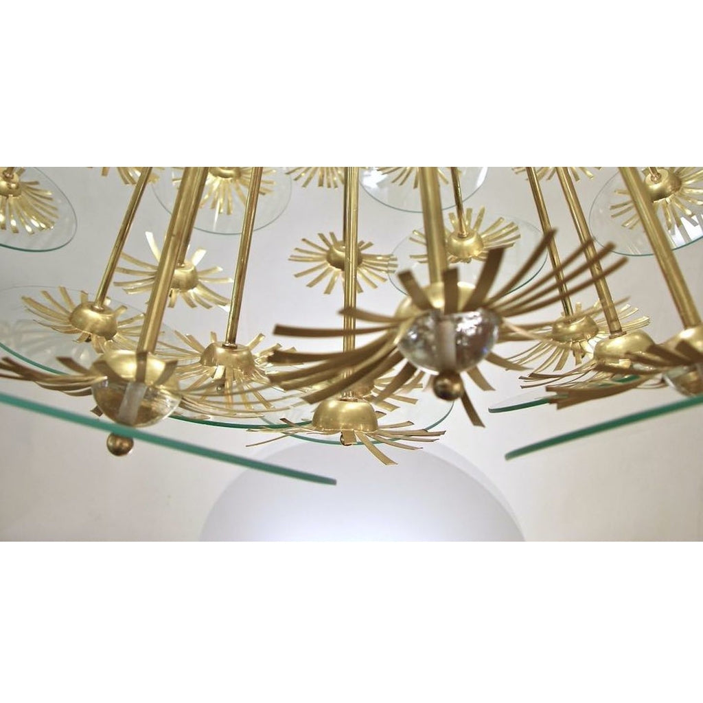 Contemporary Italian Brass and Glass Flower Organic Sputnik Chandelier