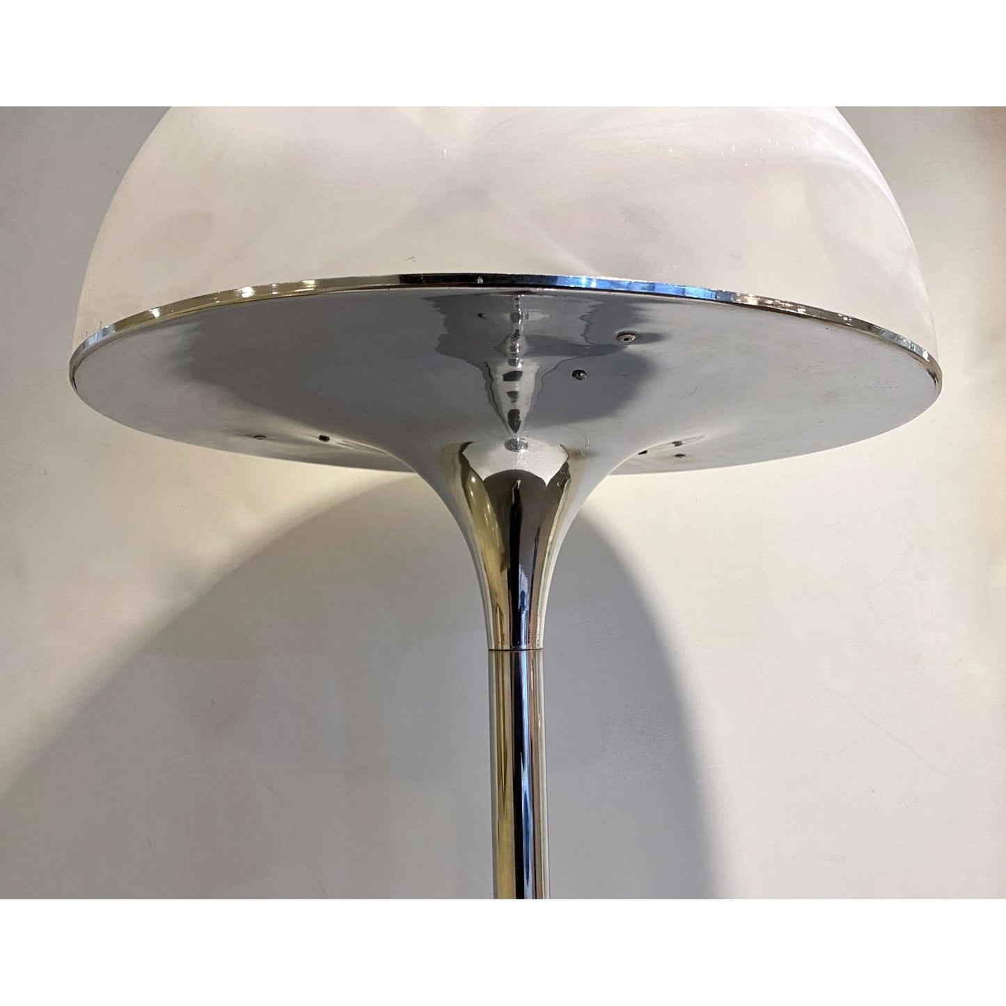 1960s Italian Vintage Art Deco Mazzega White Murano Glass Nickel Floor Lamp
