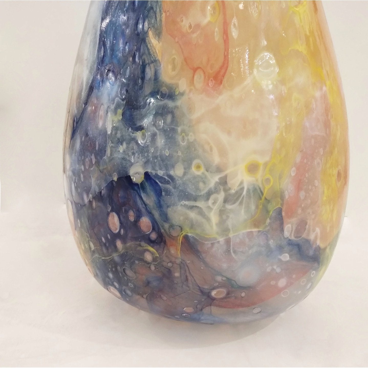Italian Yellow Red Blue Silver Overlaid Crystal Murano Glass Sculpture Vase