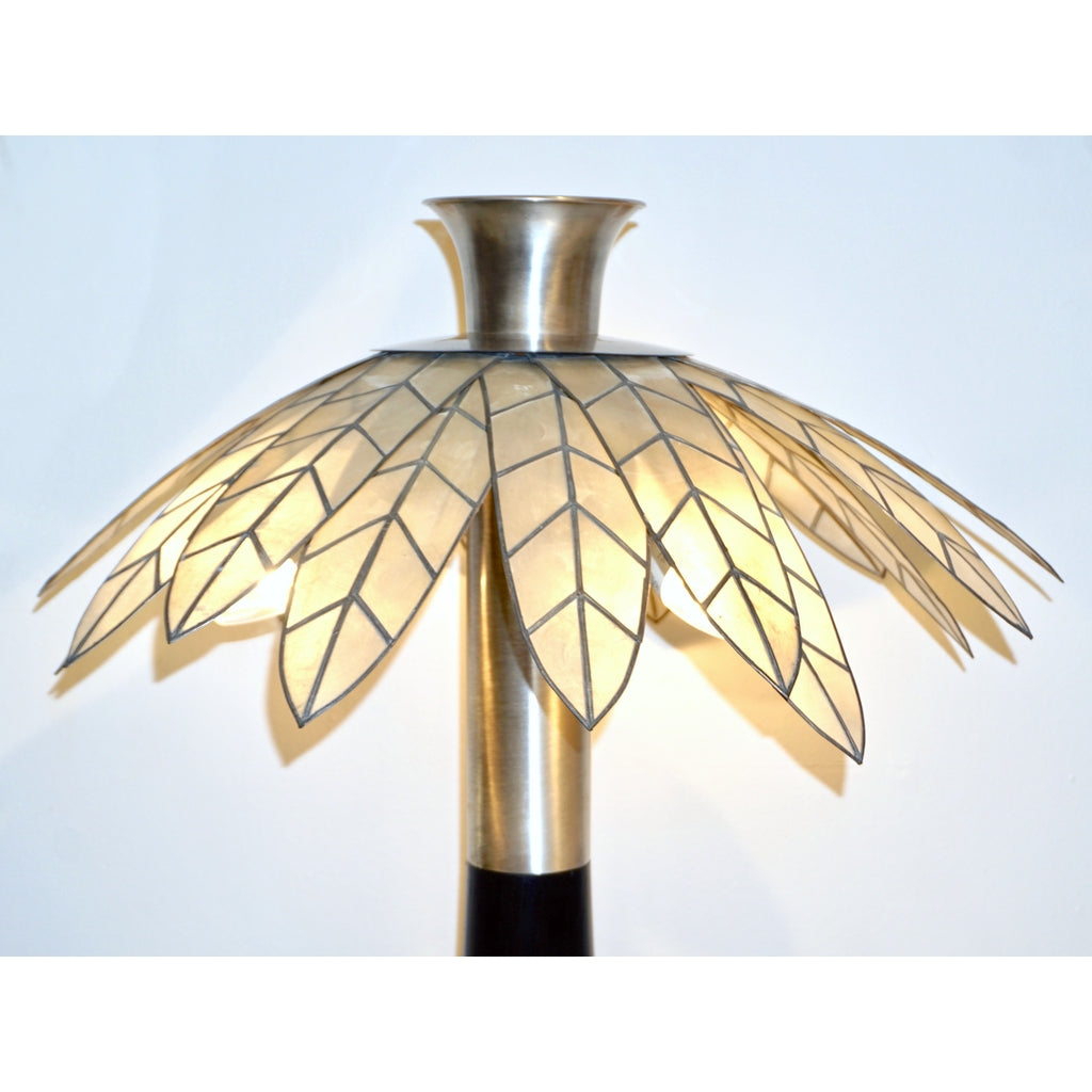 1975 Banci Italian Art Deco Pair of Mother of Pearl & Black Ebonized Palm Lamps