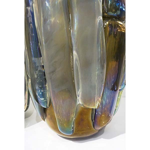 Cenedese Italian Modern Pair of Iridescent Black Smoked Murano Glass Vases