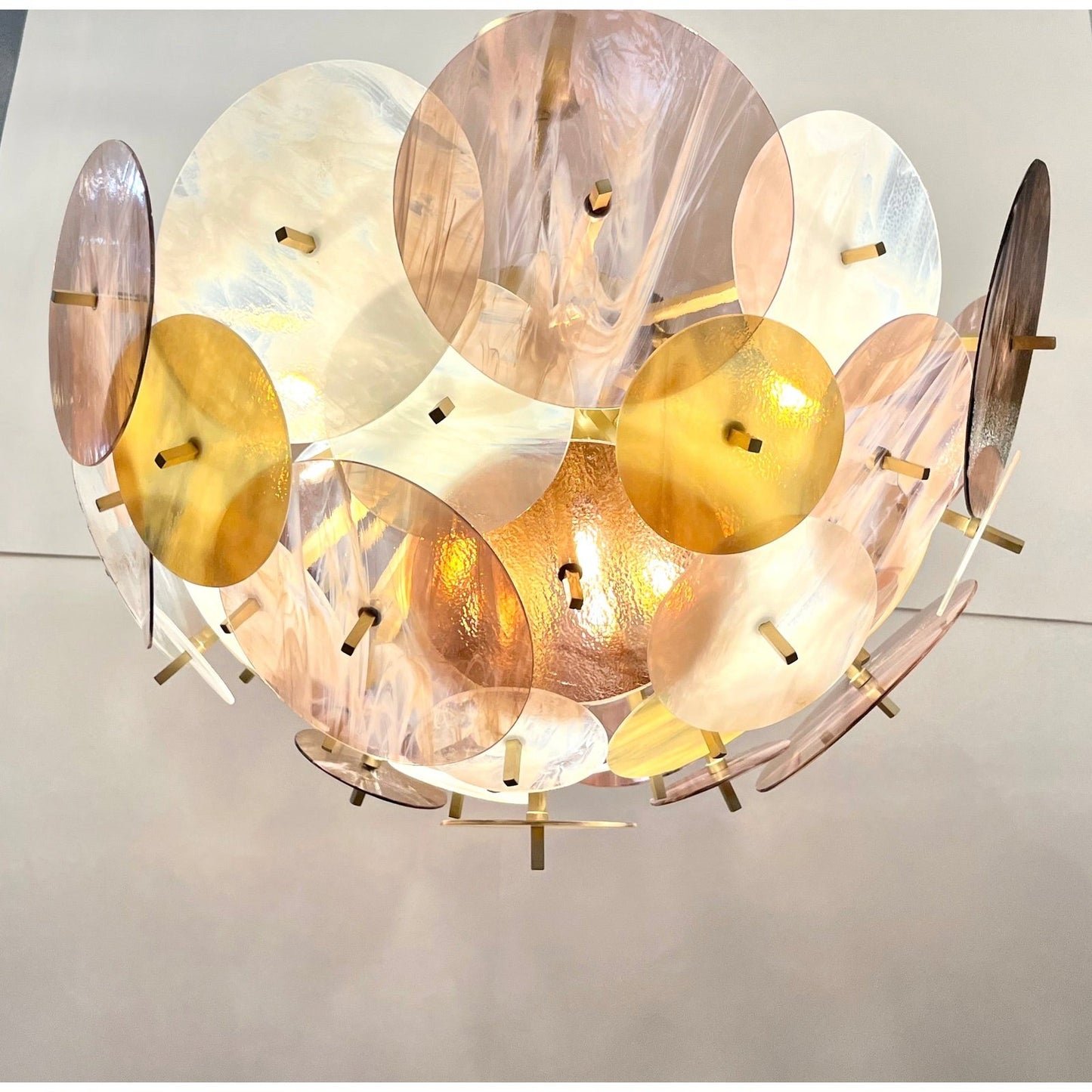 Modern Italian Pastel Rose Pink Yellow White Murano Glass Sputnik Flushmount