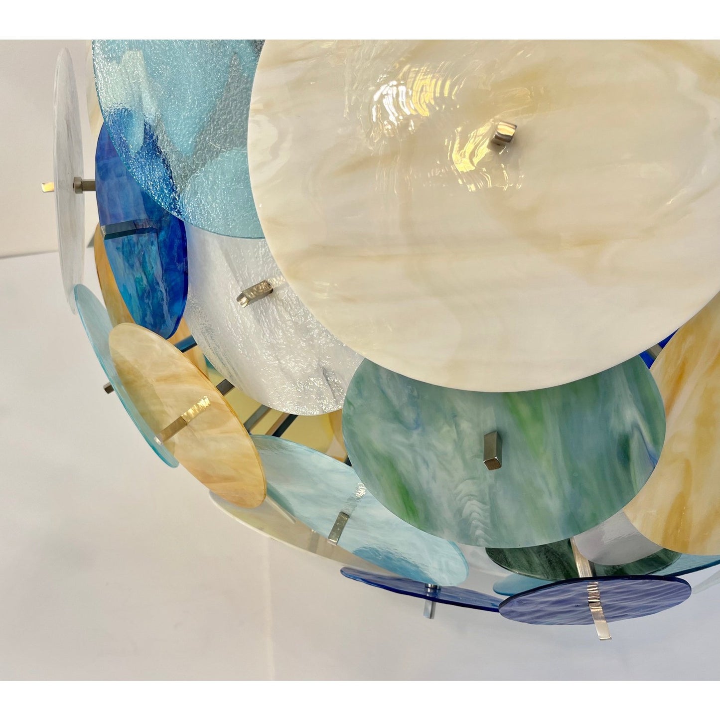 Contemporary Italian Yellow White Blue Green Murano Glass Sputnik Flush mount