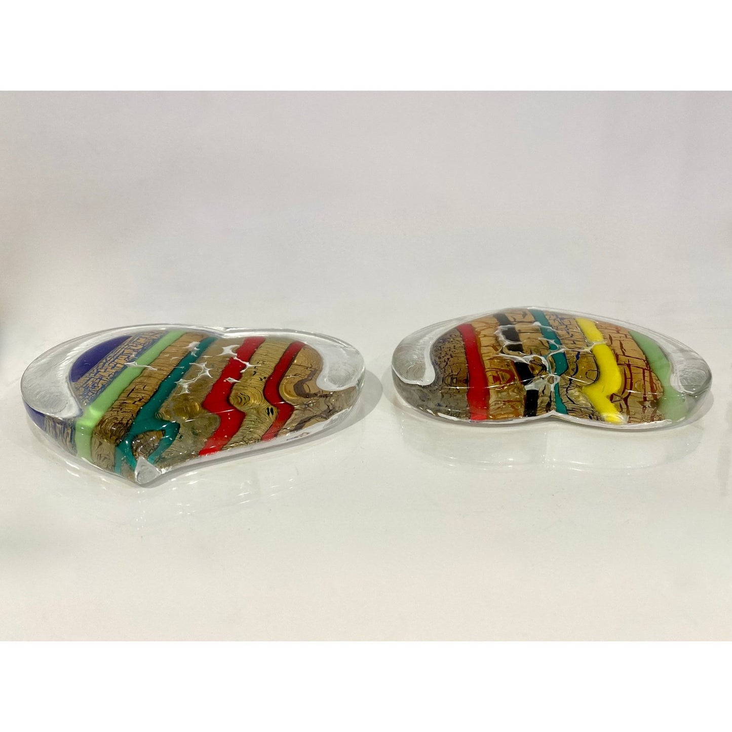 Bespoke Italian Crystal Green Gold Red Murano Glass Heart Shaped Paperweight