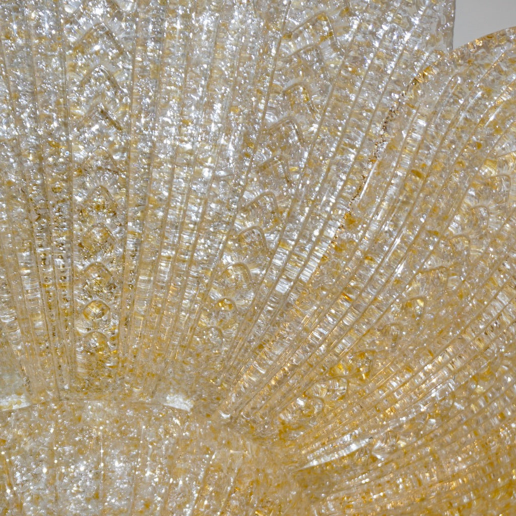 Barovier Toso Style Italian Gold Textured Murano Glass Flower Leaf FlushMount