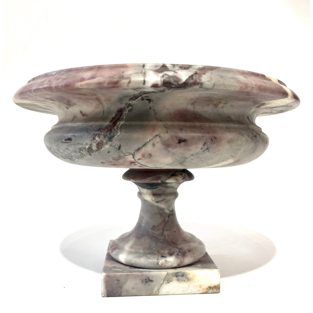 1930s Neoclassical Italian Carved White Grey Purple Black Breccia Marble Bowl