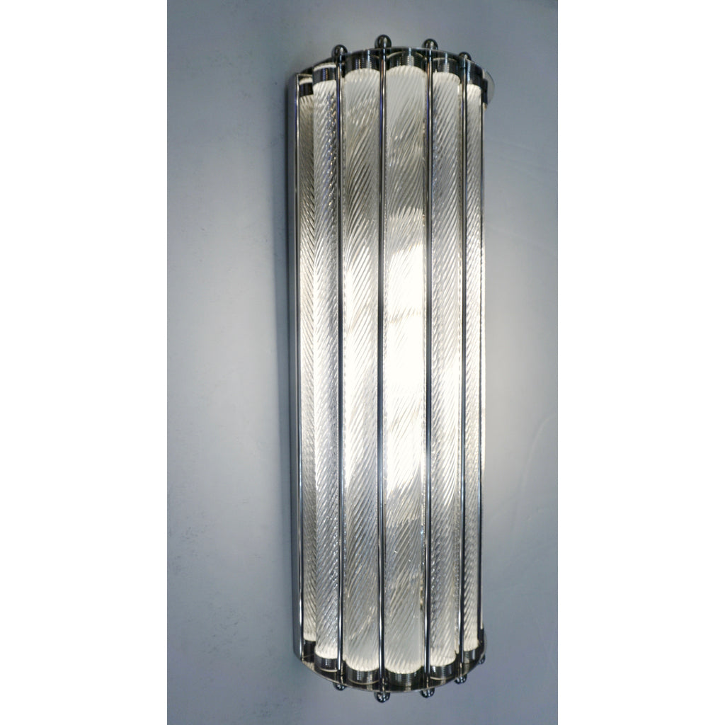 Italian Design Pair of Crystal Murano Glass Half Moon Nickel Finish Sconces