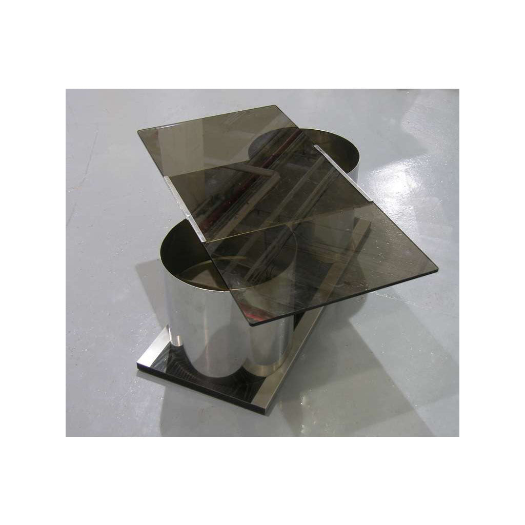 1970s Italian Chrome Coffee Table with Dry Bar Storage & Swivel Smoked Glass Top