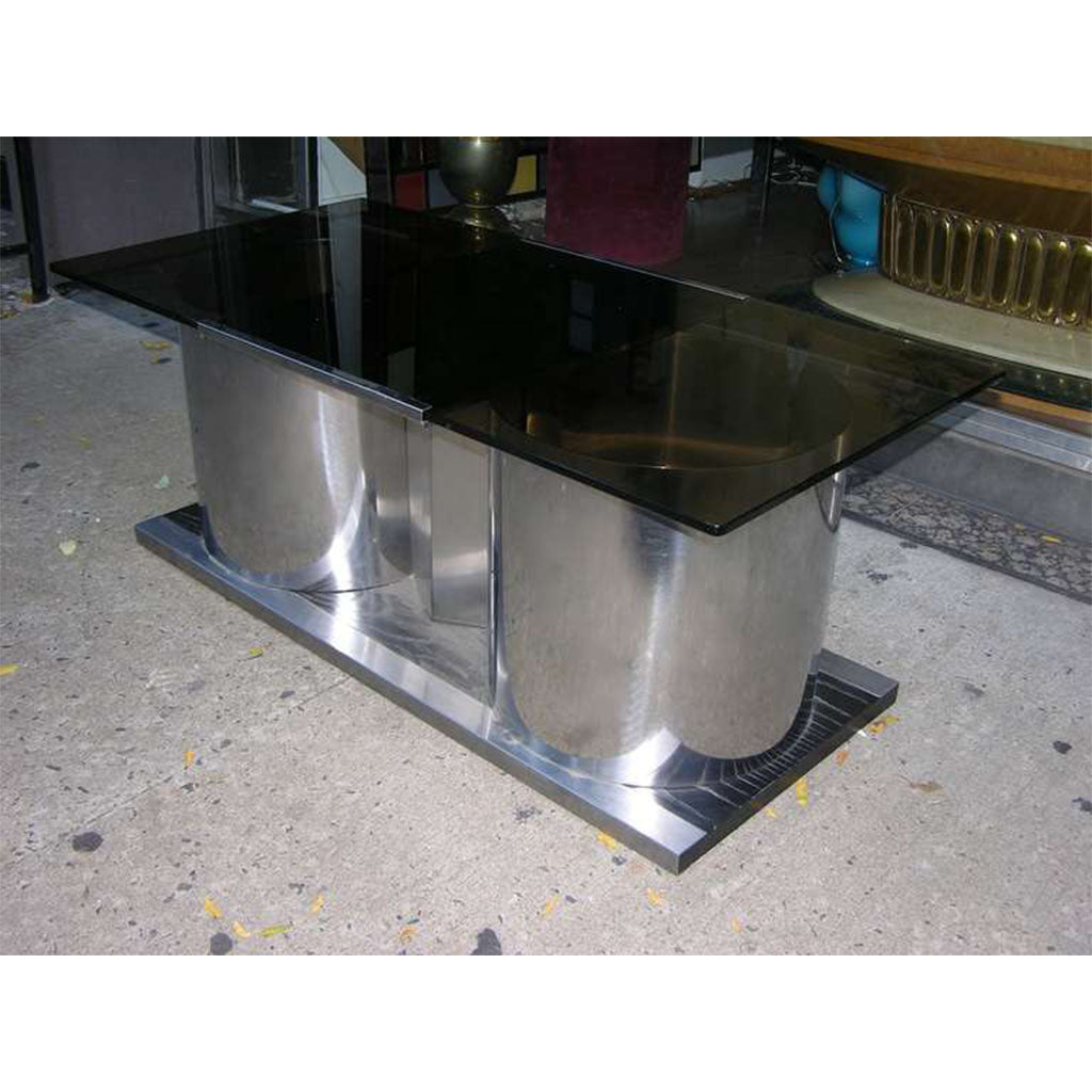 1970s Italian Chrome Coffee Table with Dry Bar Storage & Swivel Smoked Glass Top