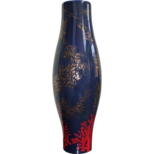 Modern Italian Monumental Gold Red Blue Vase by Ceramica Gatti with Sea Deco - Cosulich Interiors & Antiques