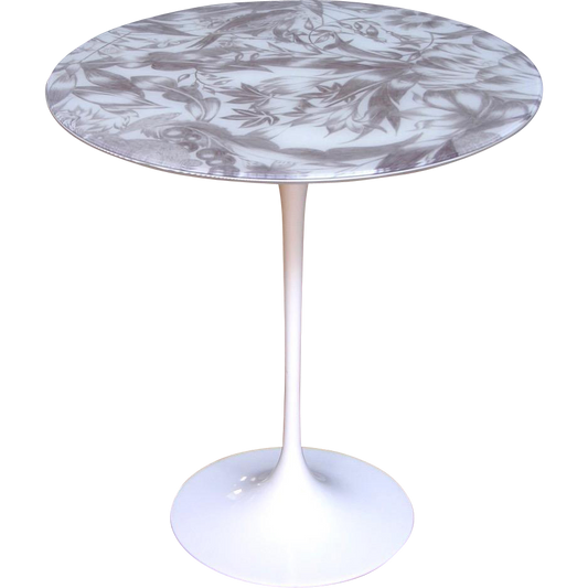 1960s Italian White Round Table with Laminated Gray Painted Fabric Top - Cosulich Interiors & Antiques