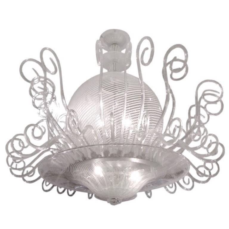 1950s Rare Venini Chandelier in White Reticello - Cosulich Interiors & Antiques