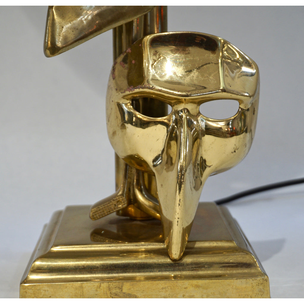 One of a Kind Italian Pair Deco Modern Art Lamps with Cast Brass Carnival Masks