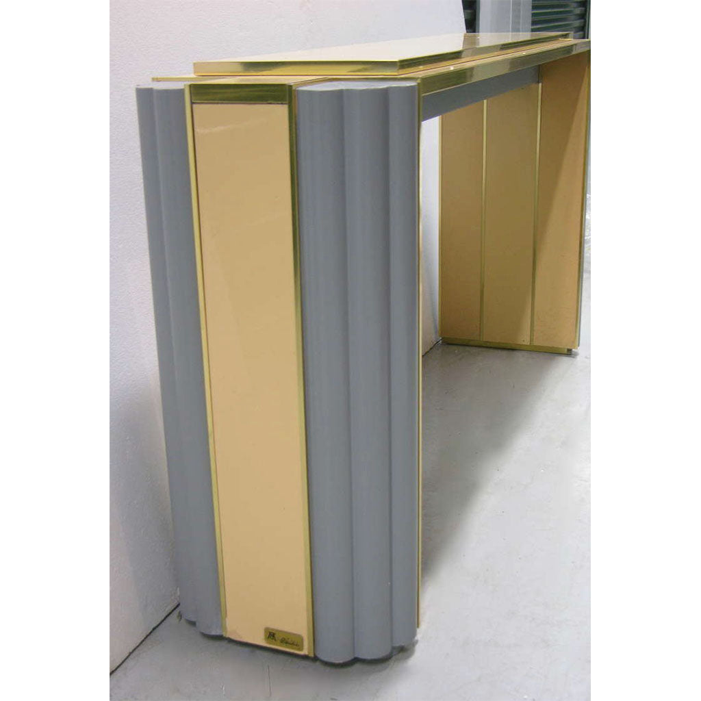 Alain Delon 1970s Pair of Gray and Cream Console Tables for Maison Jansen
