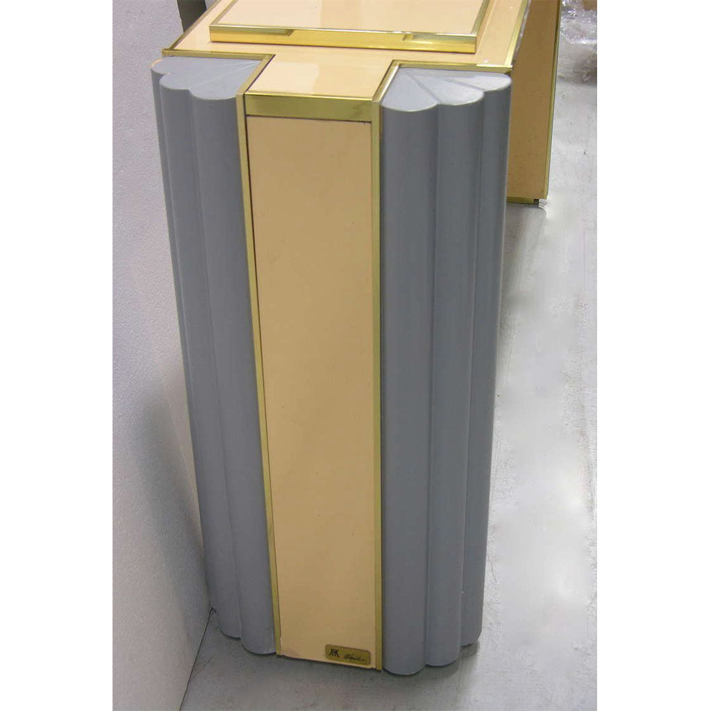 Alain Delon 1970s Pair of Gray and Cream Console Tables for Maison Jansen