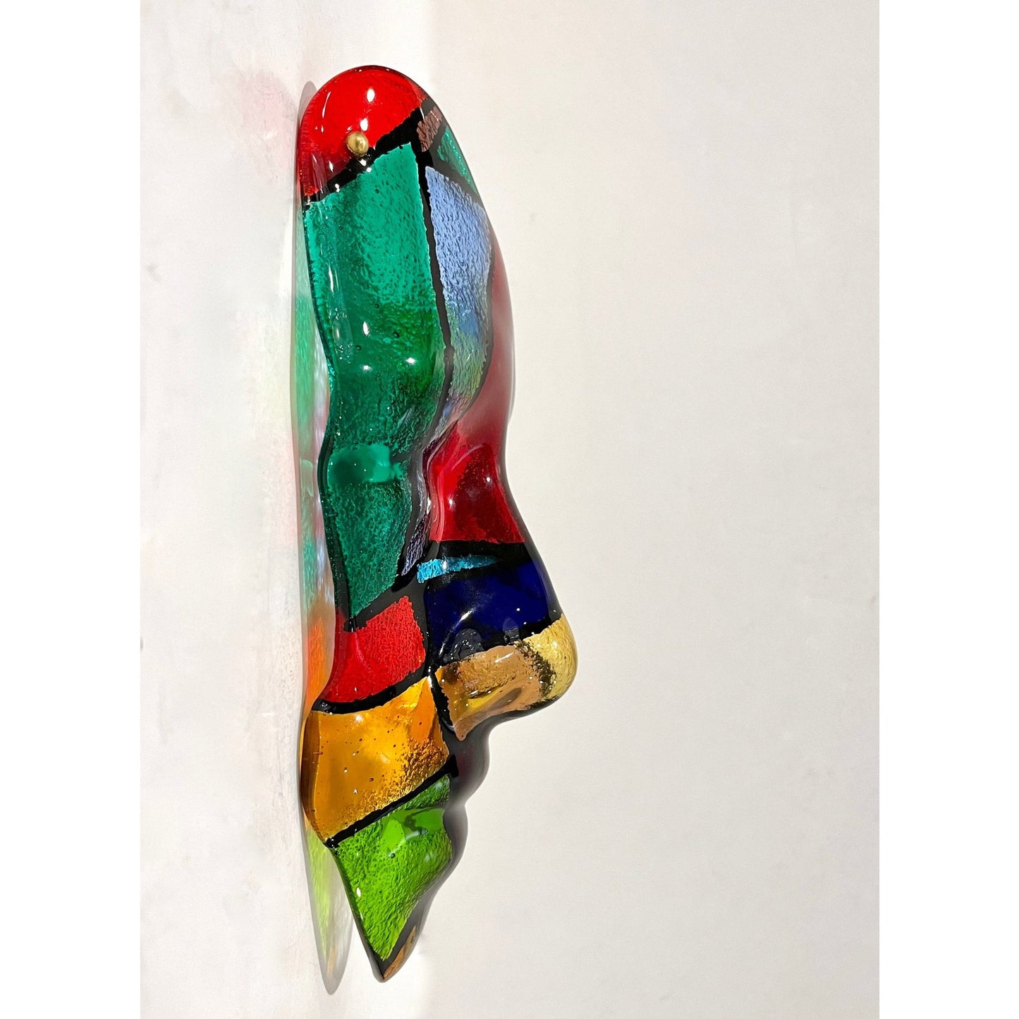 Bespoke Italian Mondrian Style Blue Green Red Black Murano Glass Mask Sculpture