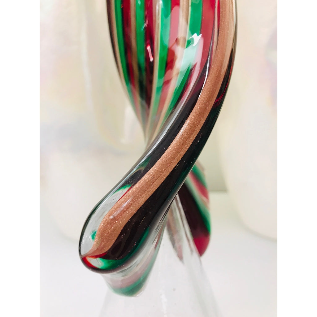 Cenedese 1980 Italian Vintage Green Red Copper Murano Glass Large Tree Sculpture