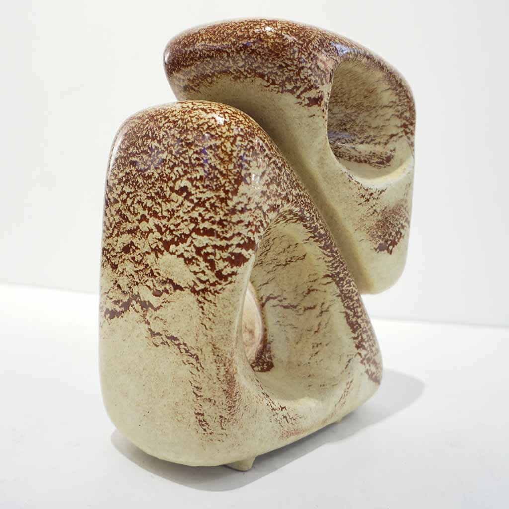 1960 Bertoncello Italian Vintage Art Sculpture Ceramic Beige Cubic Vase by Rigon