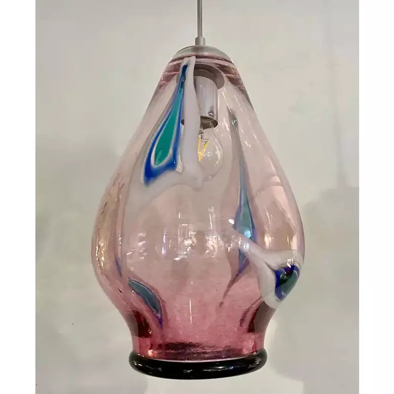 Bespoke Italian Organic Purple Black White Tulip Murano Glass Pendant Light