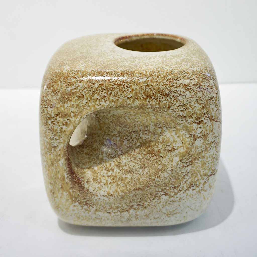 1960s Bertoncello Italian Vintage Ceramic Abstract Sculpture Beige Cubic Vase