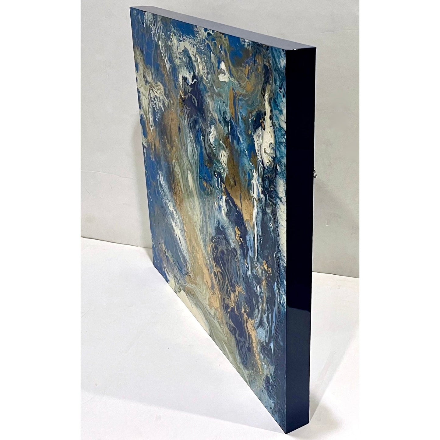 Contemporary Italian Modern Abstract Wall Art White Gold Royal Blue Oil Painting