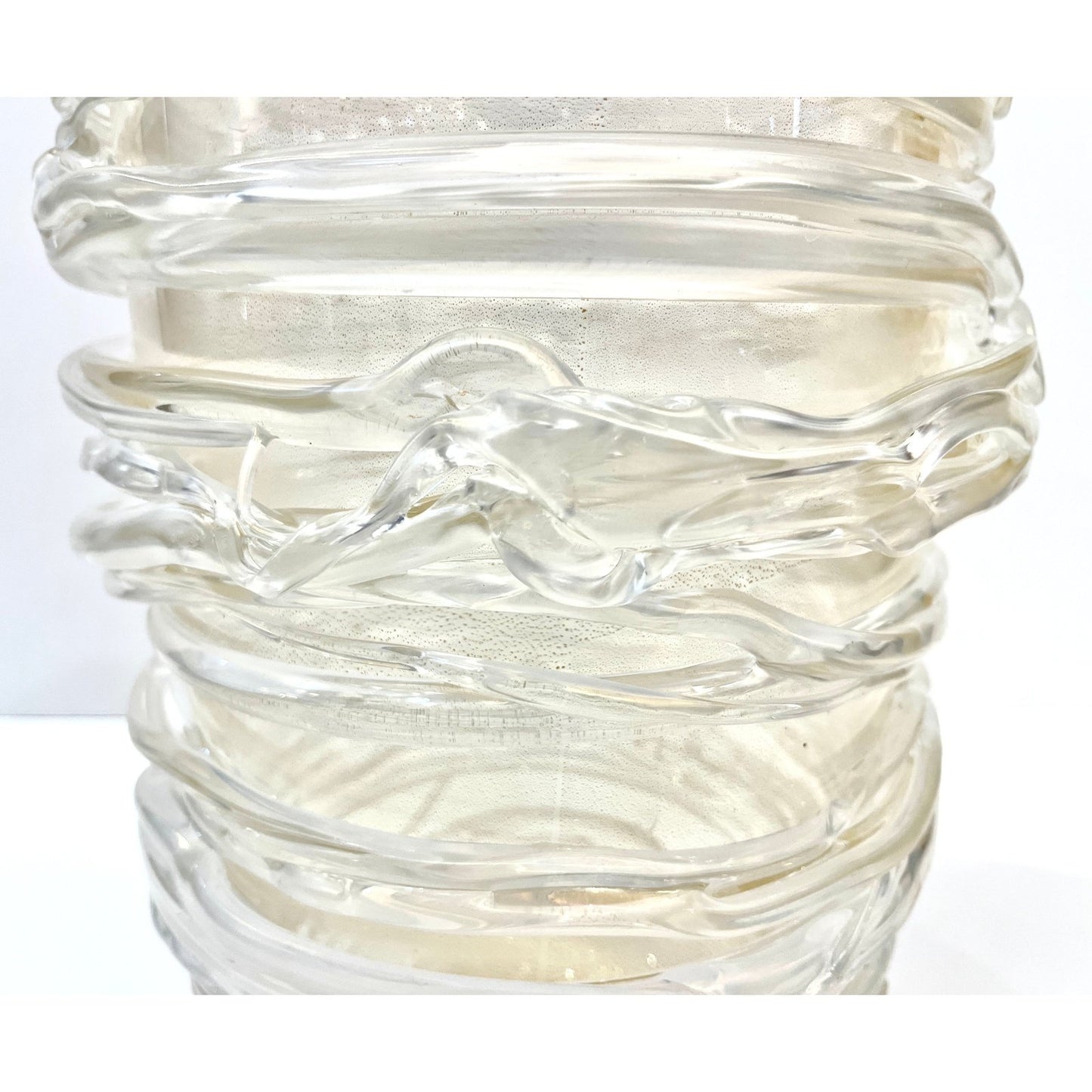 Cenedese Italian Pair of Tall Modern Iridescent Gold Crystal Murano Glass Vases
