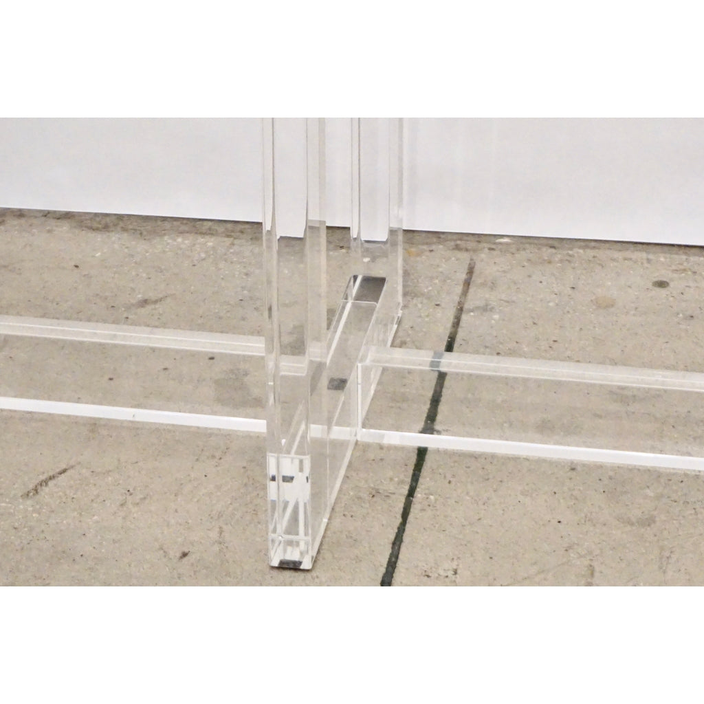 Contemporary Bespoke Modern Geometric Design Clear Lucite and Gold Steel Console