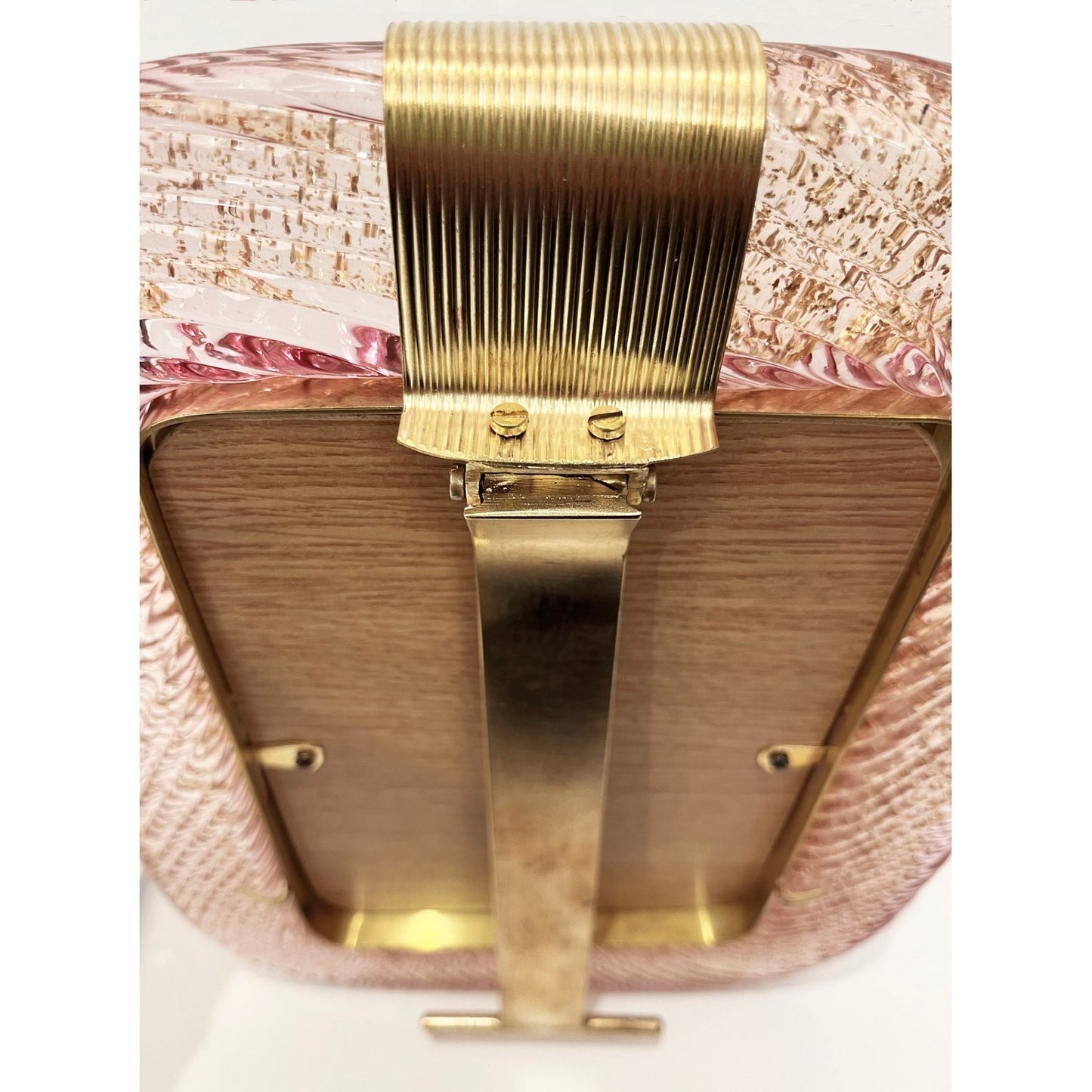 2000s Barovier Toso Italian Pink Gold Twisted Murano Glass Brass Picture Frame