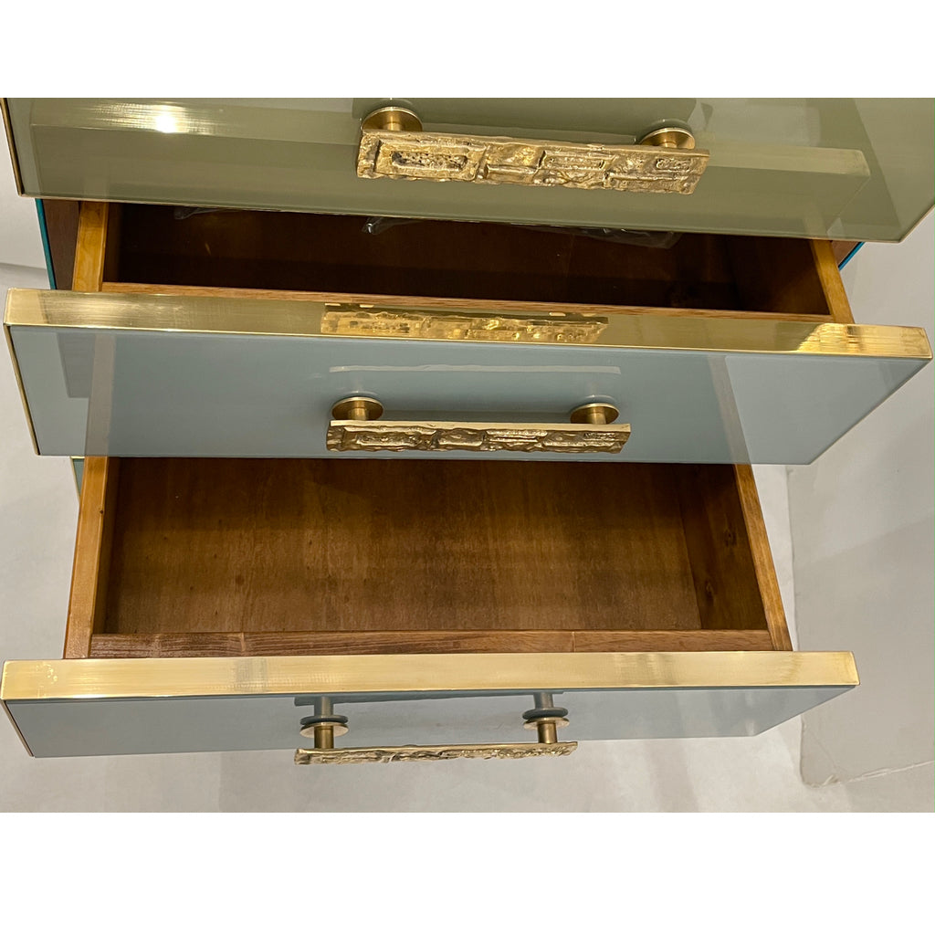 Bespoke Italian Art Deco Design Blue Taupe Gray Glass 7-Drawer Dresser Semainier