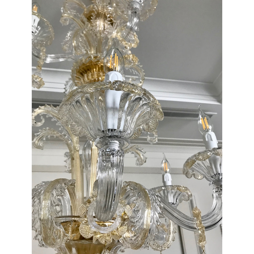 Venetian Baroque Style 9-Light Crystal Pure Gold Murano Glass Modern Chandelier