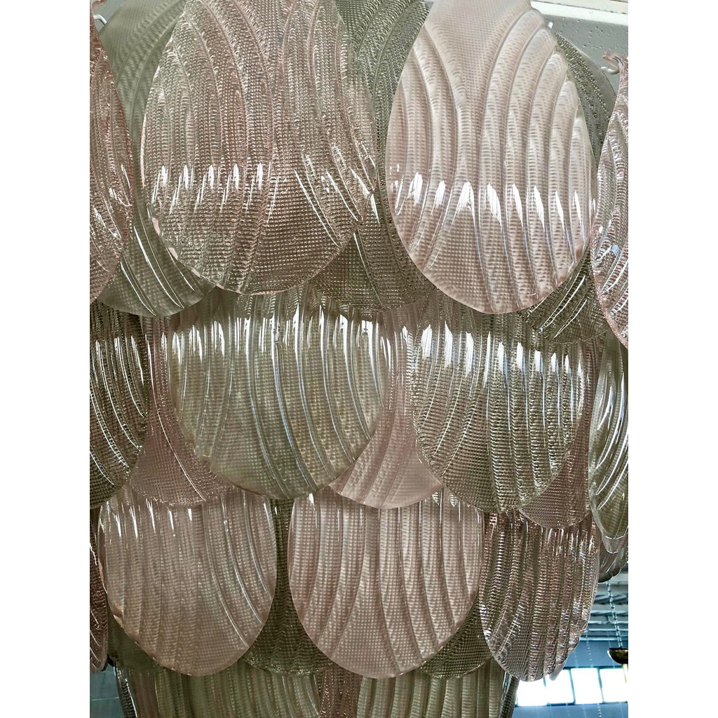 Bespoke Italian Art Deco Design Pink Green Murano Glass Leaf Chandelier